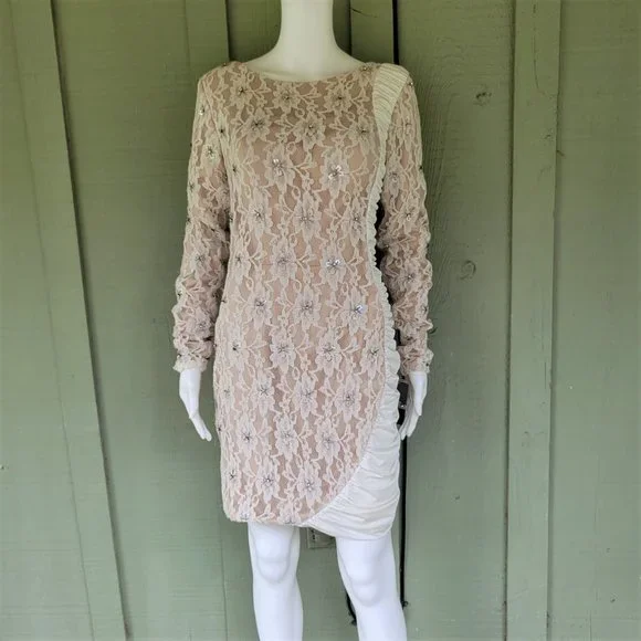 Jovani | Dresses | Nwt Jovani Cream Ivory Lace Rhinestone Ruched Dress 8 |  Poshmark